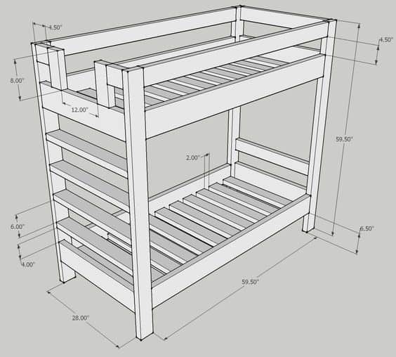Standard Bunk Bed Dimensions, Staircase Twin Bunk Bed Dimensions In Feet