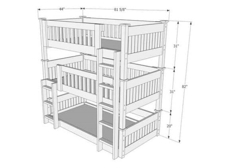 Bunk Bed Ladder Plans With Drawings, Typical Bunk Bed Dimensions